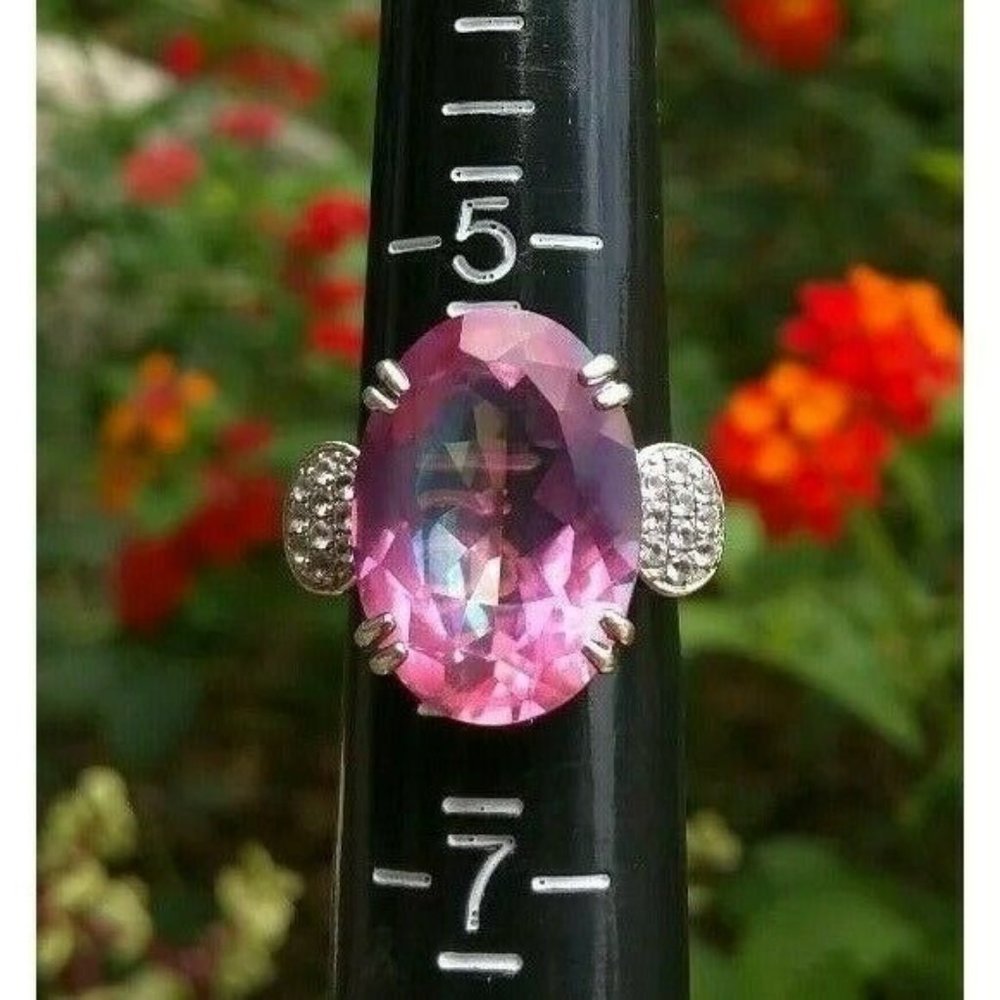 Rarities Carol Brodie MLD Sterling 925 Faceted Pink AB Stone CZ Accent Ring Sz 6